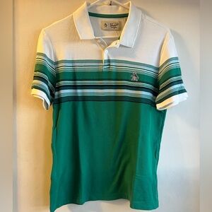 Original Penguin Men's Polo with Green and White Stripes